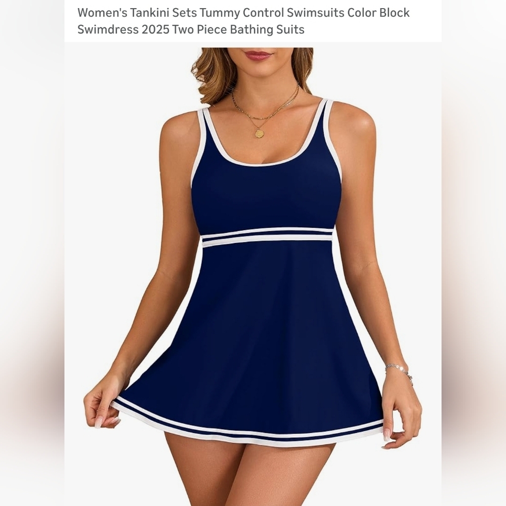 Chic Navy Blue Dress with White Accents